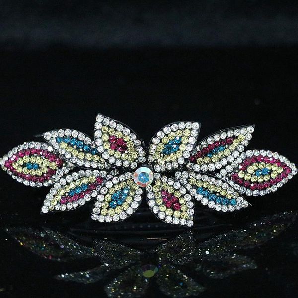

style bow flower hairpins women colorful rhinestone crystal exquisite barrette headwear hairdress head clip accessories b1256 hair clips & b, Golden;silver