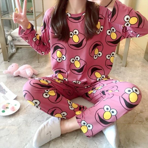 

autumn winter 2pieces pyjamas women sleepwear set girls cotton round neck pajamas sets teacup cat clothes free, Black;red
