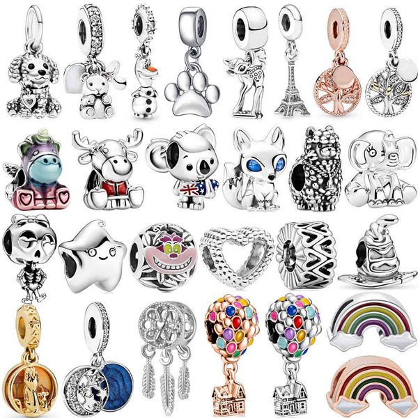 

1pcs cute elephant rainbow balloon stars bead pendant adapting original pandora charm bracelet women jewelry making gifts, Silver