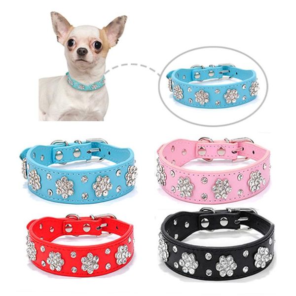 

dog collars & leashes bling rhinestone puppy diamond personalized leather adjustable collar necklace for small medium pet accessories