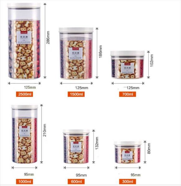 

600/700/1000/2500ml airtight container plastic kitchen refrigerator pp round tank transparent sealed canister storage bottles & jars
