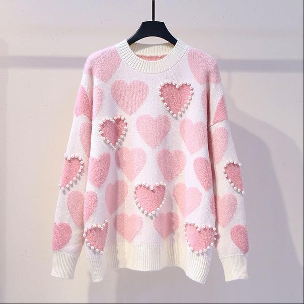 

women sweaters sweet preppy style sweater autumn winter clothes fashion pullovers knitted o neck beading ladies loose, White;black