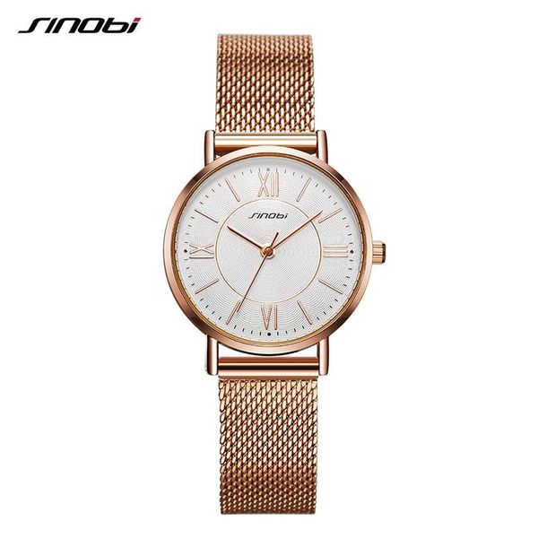 

wristwatches sinobi women's quartz watches simple rose gold wrist for femme mesh stainless steel strap relogio feminino, Slivery;brown