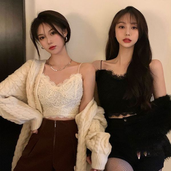 

tiktok wenwen same style lace beauty back camisole womens retro brain rope pleated lace back shaping tube bra women, Black;white