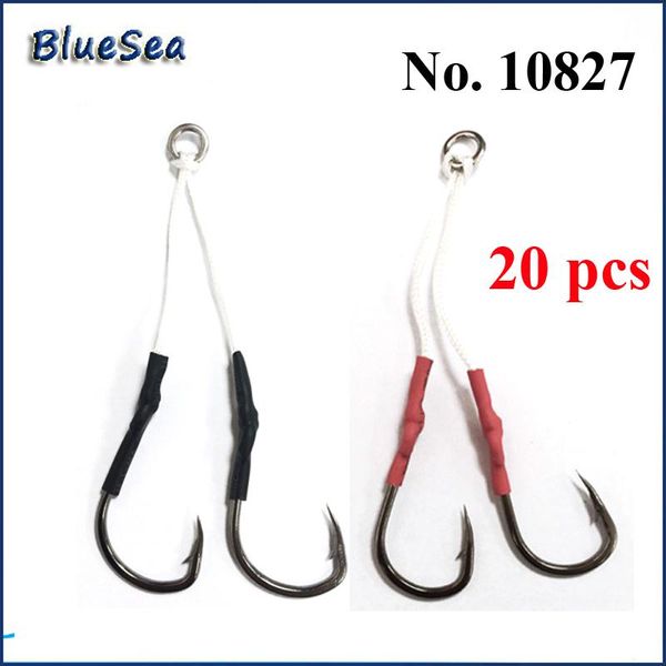 

bluesea 20 pcs/pack 10827 stainless steel double jigging assistant hooks jig assist with line fishing