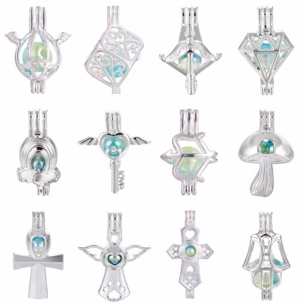 

pendants 5pcs silver angel cross pearl cage locket essential oil diffuser necklace charms for oyster diy earring making pendant, Black