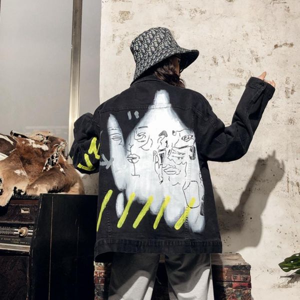 

women's jackets 2021 fashion the loose printing wild denim jacket, Black;brown