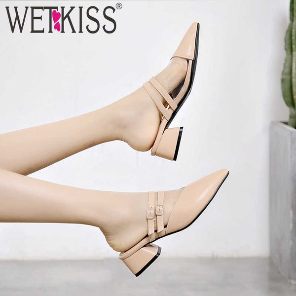 

wetkiss slides shoes transparent pvc slippers women med heels summer mules shoes ladies pointed toe shoes plus size 47 210630, Black