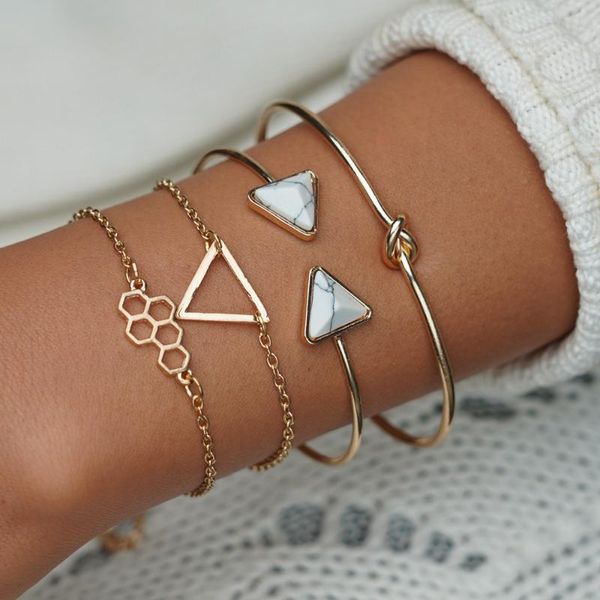 

charm bracelets misscycy bohemian gold silver color triangle geometric for women vintage resin stone cuff bangles femme jewelry, Golden;silver
