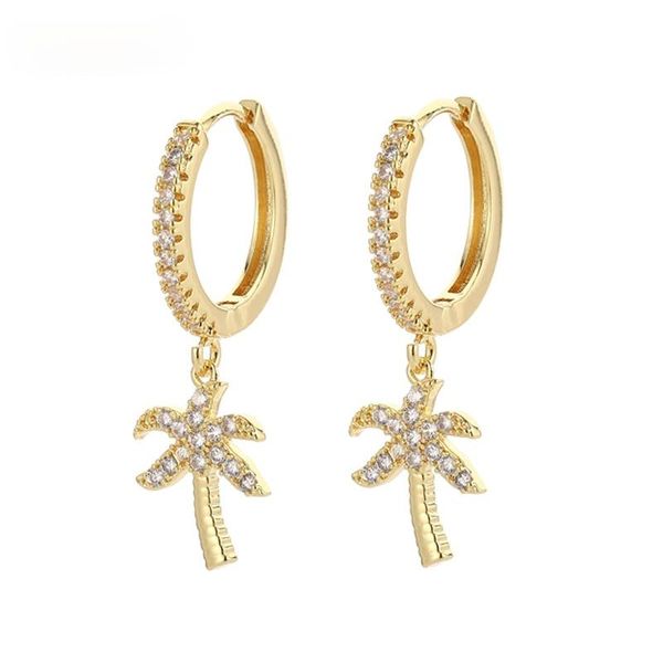 

hoop & huggie fashion cz crystal palm tree earrings pave for women korean jewellery 2021, Golden;silver
