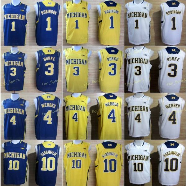 Collège Michigan Wolverines Jerseys Basquetebol Glenn Robinson III 1 Trey Burke 3 Chirbots Webber 4 Tim Hardaway JR 10 Glen Rice Jalen Rose