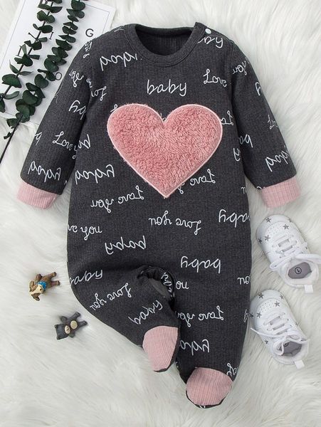 

baby heart and letter graphic footed sleep jumpsuit she, Blue