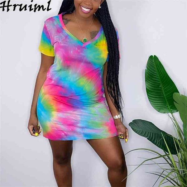 

casual women's dresses v neck tie-dye print high waist summer short sleeve bodycon streetwear elegant mini lady 210513, Black;gray
