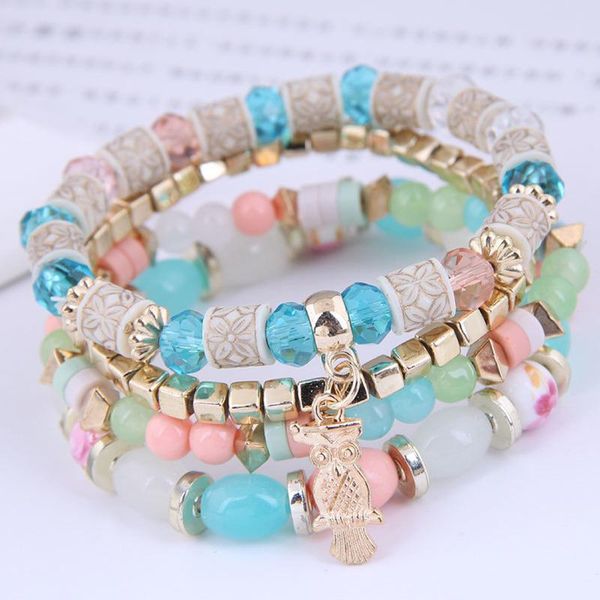 

charm bracelets 4pcs/set fashion multilayer crystal bead for women tassel & bangles pulseras mujer boho gift, Golden;silver