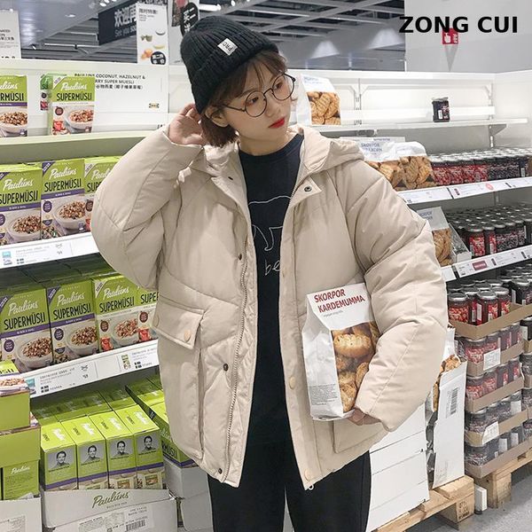 

women's winter thickened short hooded cotton padded jacket casual loose yellow plus size street style bread coat down & parkas, Black