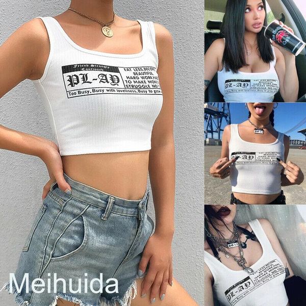 

women's tanks & camis fashion women summer casual white cotton o-neck letter print crop vest sleeveless basic tank