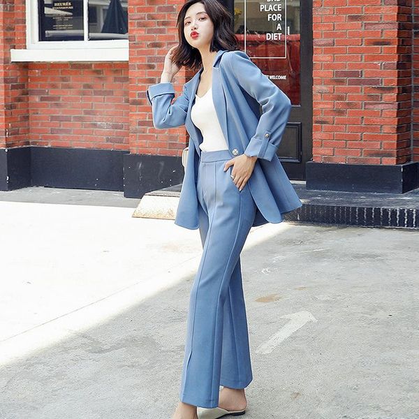 

women's suits 2021 autumn single buckle solid color fashion suit jacket temperament wild slim trousers two-piece two piece pants, White