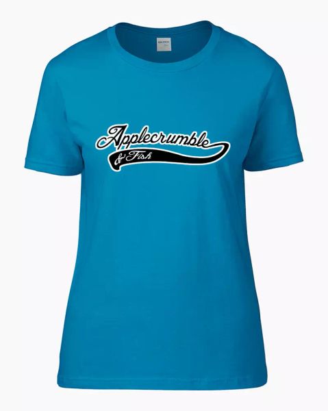 

applecrumble & fish- designer brand parody women's t-shirt, White;black