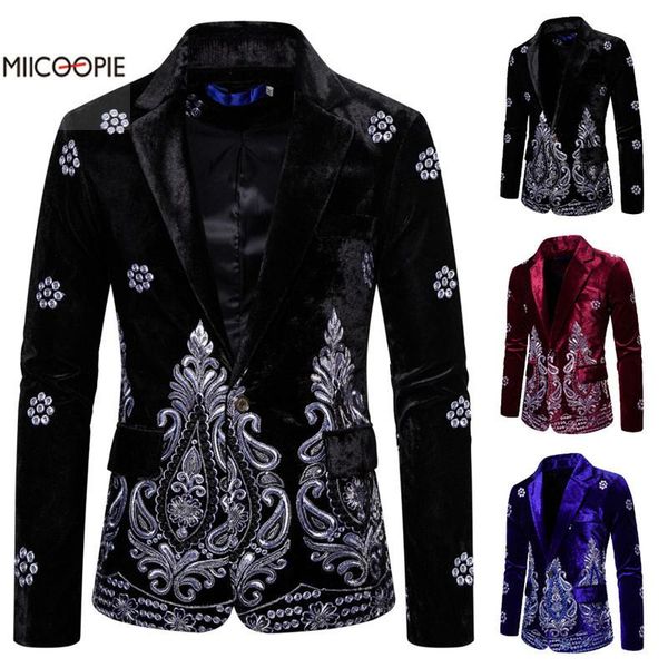 

men's suits & blazers high-end velvet silver thread embroidered suit dress performance long sleeve retro printing dinner jacket, White;black