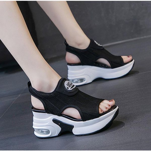 

sandals height increasing insole sports for women 2021 summer fashion roman style wedge platform internet, Black