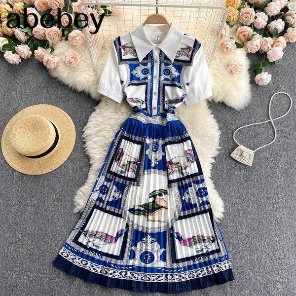 

women fashion print dress retro turndown-collar short sleeve sashes a-line dresses summer casual streetwear long dress 210715, Black;gray