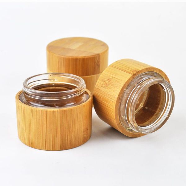 

storage bottles & jars environmental eco friendly empty bamboo outer wooden cover glass liner cosmetic packaging cream jar 30g 50g face