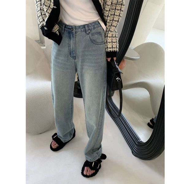 

fashion net red same leg spring and autumn loose high waist wide leg pants, Blue