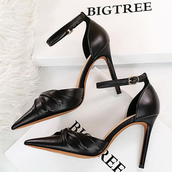 

dress shoes bigtree leather women sandals fashion hollow summer high heels bow-knot heeled stiletto, Black
