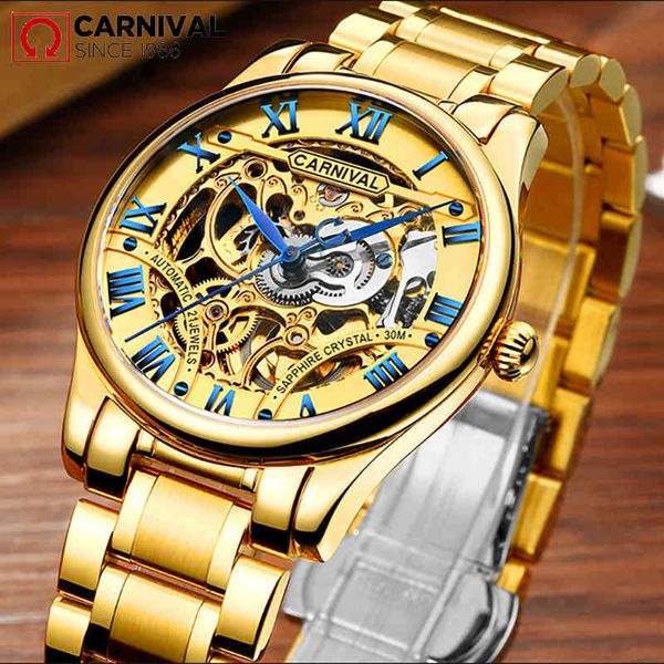 

carnival automatic self-wind man clock gold curtain rvs casual mechanical gentlemen reloj relogio masculino, Slivery;brown