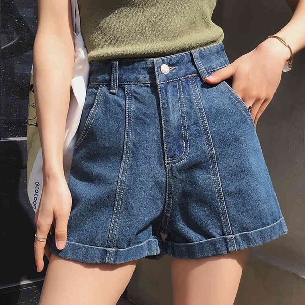 

women's shorts high waist denim spring and summer 2021 new loose straight a-line thin wide leg curled pants, White;black