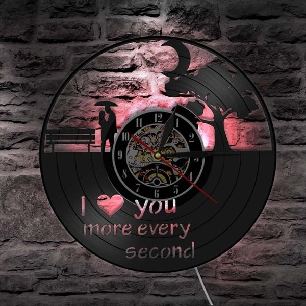 

love you more every second record wall clock romantic art home decor silent lighting watch anniversary gift lamp