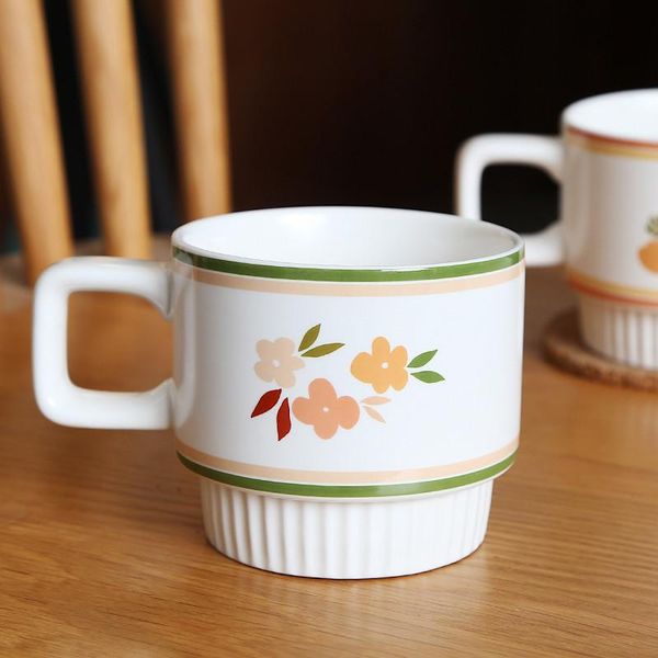 

ceramic cups creative design nordic coffee mug vase flower pattern 300ml breakfast milk tea novelty gifts drinkware mugs