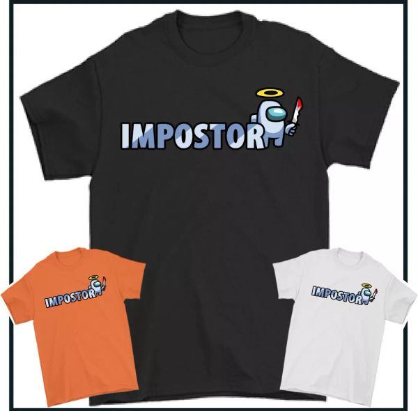

impostor t-shirt amongst us gaming gamer mens kid boys tee unisex, White;black