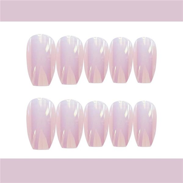 

nail gel medium and long fake nails pink mirror wearable stickers finished 24 pcs with glue, Red;pink