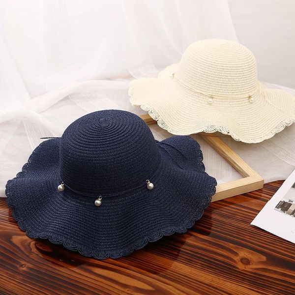 

summer hat girl korean version tide straw simple all-match sunshade sunblock fisherman day series folding beach wide brim hats, Blue;gray