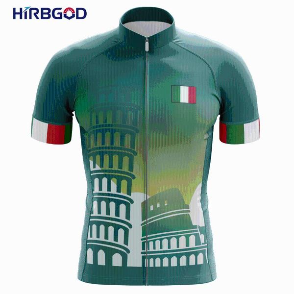 

gym clothing hirbgod men's cycling jersey summer breathable riding for italy leaning tower of pisa pattern bike shirt tyz697-01, White;black