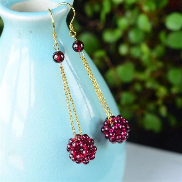 

WrT natural garnet embroidered ball 14k925 tremella hook color stud protection anti allergy garnet earrings protective earringslive br, Golden;silver