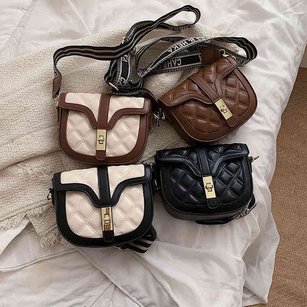 

2022 factory outlet bag women's korean version single diagonal span large capacity sewing lock flip wide shoulder bag egw0