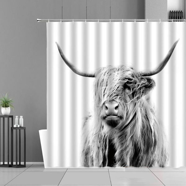 

shower curtains highland cow scotland wild animal cows bath curtain black white pattern printing home bathroom decor waterproof