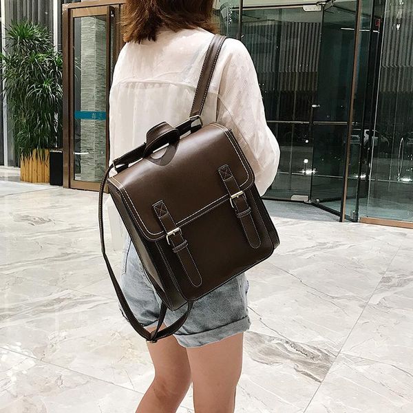 

backpack vintage female pu leather bag women's fashion school for girls leisure shoulder