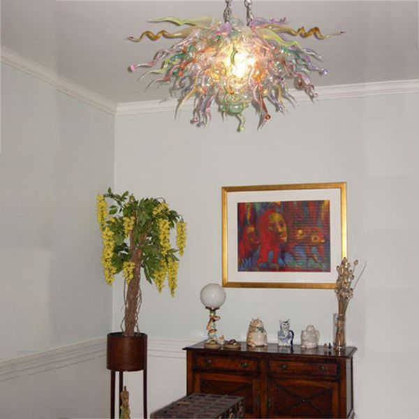 Handgeblasene Glas-Kronleuchter, mehrfarbige Kunst-LED-Pendelleuchten, hochwertige Murano-Kugel-Lampe, Küchenbeleuchtung, 32 x 24 Zoll