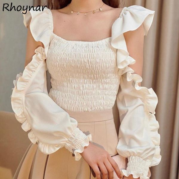 

women's blouses & shirts blouse women spring ruffles elegant trendy french style temperament long sleeve square collar casual feminine, White