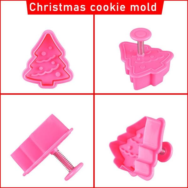 

baking moulds 4pcs/set diy christmas tree snowman plastic cookie cutter plunger stamp cutters for