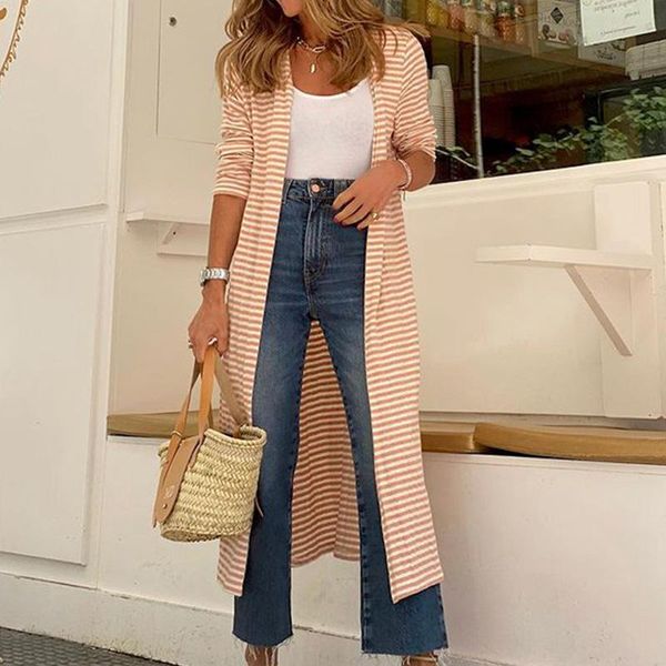 

women's knits & tees casual long knitted cardigan women sweaters vintage loose homewear striped oversized streetwear fashion autumn clo, White