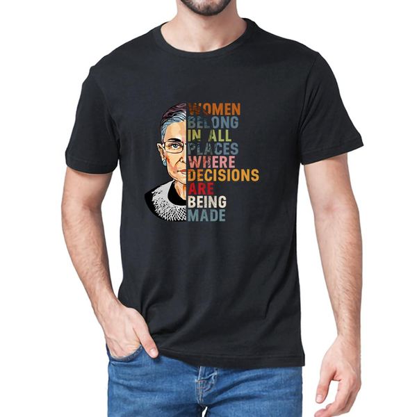 

Unisex 100% Cotton Ruth Bader Ginsburg RBG Women Belong In All Places Decisions Made Men' Round Neck T-Shirt women soft top tee, Contrast color