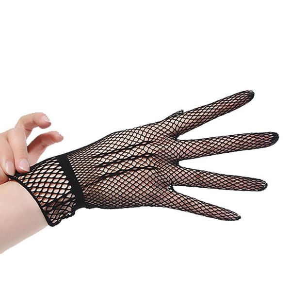 

five fingers gloves elegant ladies summer anti-ultraviolet driving mesh fishnet nylon thin mittens party accessories #10, Blue;gray
