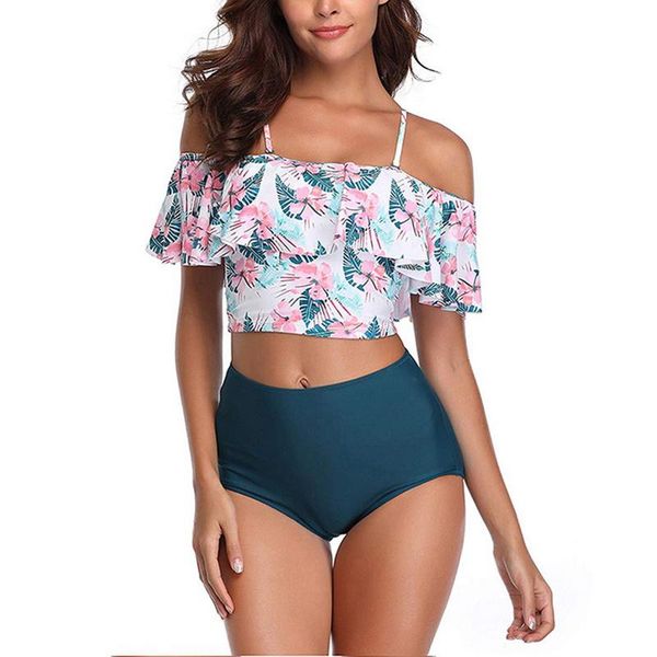 

bras sets heflashor waist women ruffle striped bottom set bathing suit halter, Red;black