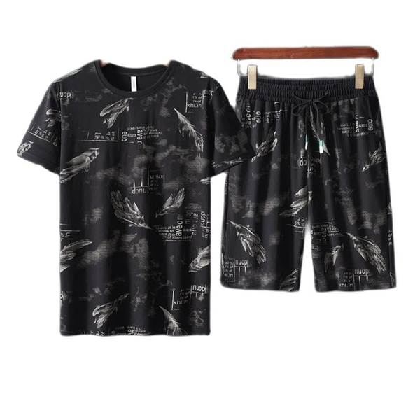 

men's t-shirts suit male summer casual loose large size sportswear young and middle-aged dad two-piece short sleeve five-minute trouser, White;black