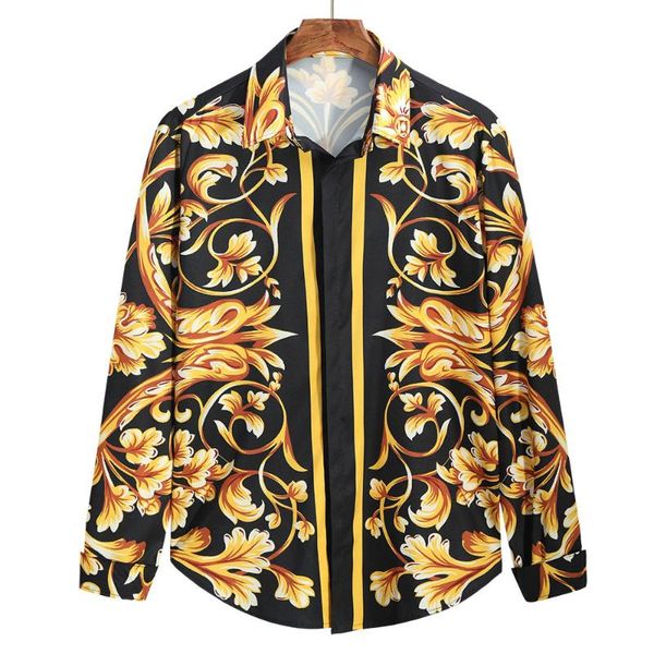 

men's casual shirts mens luxury royal dress 2021 brand slim fit long sleeve button up shirt men baroque floral male camisa masculina, White;black