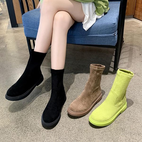 

rock shoes woman women's mid calf boots round toe luxury designer boots-women booties ladies low heels rubber, Black